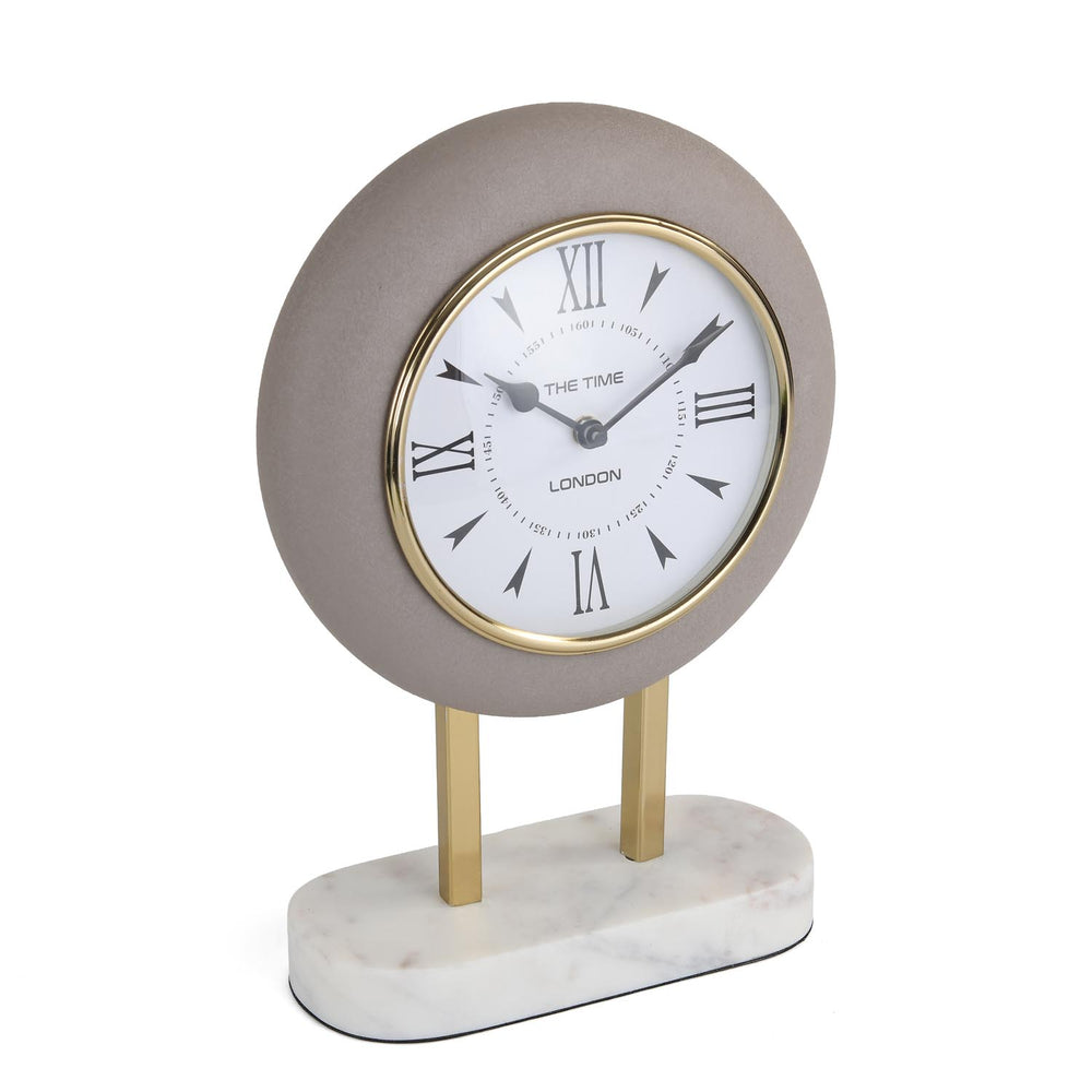Round Wooden Table Clock with Stand- Taupe