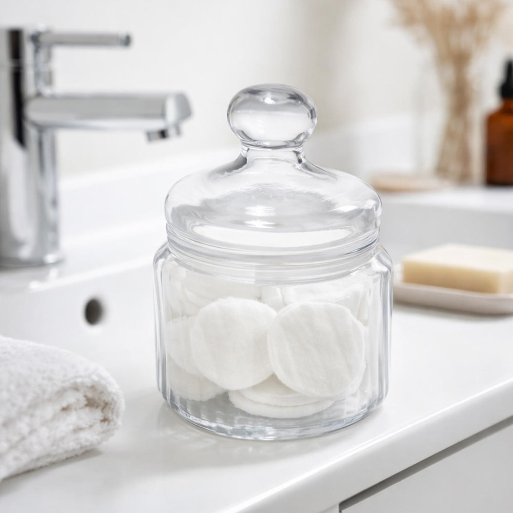Elegant Striped Pattern 500 ml Glass Cannisters Set of 2- Transparent