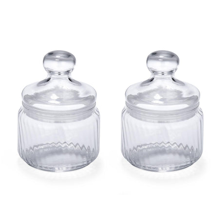 Elegant Striped Pattern 500 ml Glass Cannisters Set of 2- Transparent