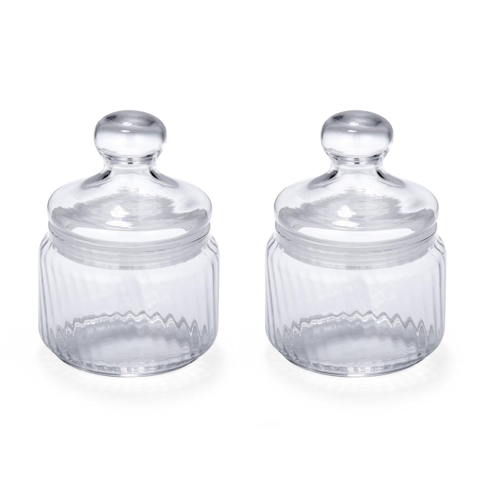 Elegant Striped Pattern 500 ml Glass Cannisters Set of 2- Transparent