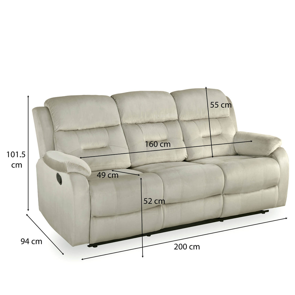 Rosia 3 Seater Manual Recliner Sofa (Light Brown)