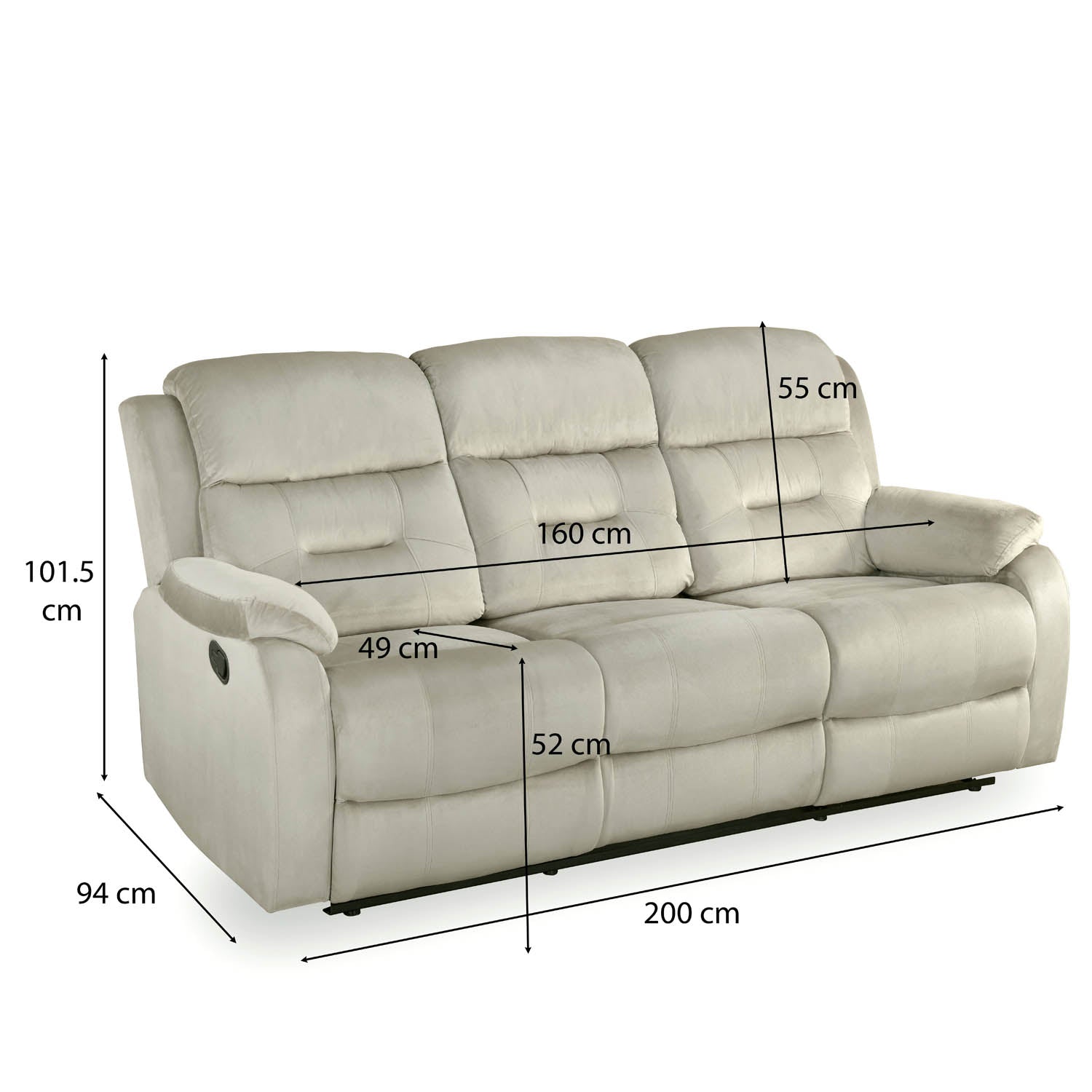 Rosia 3 Seater Manual Recliner Sofa (Light Brown)