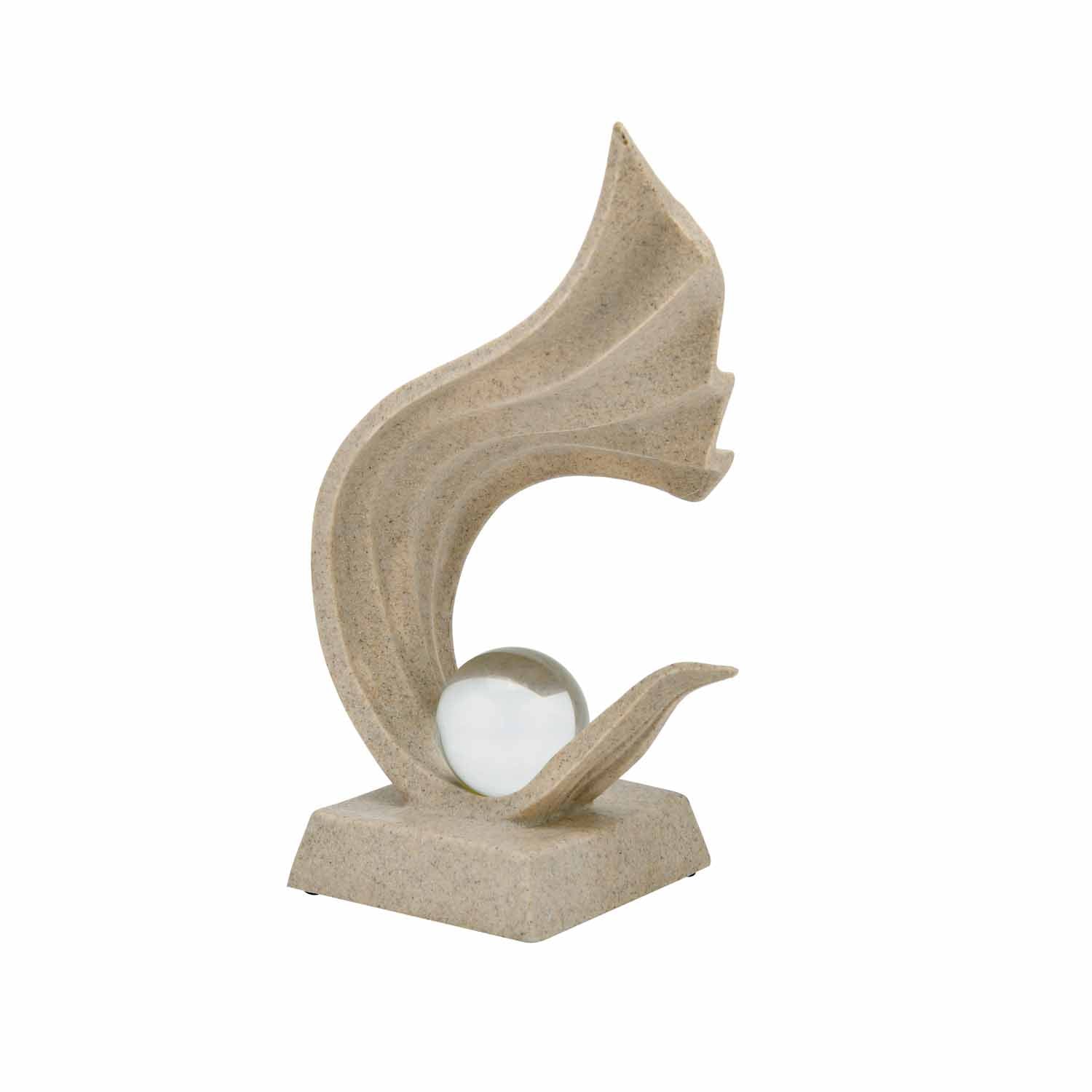Waves with Crystal Sphere Table Décor Polyresin Showpiece- Sand Brown