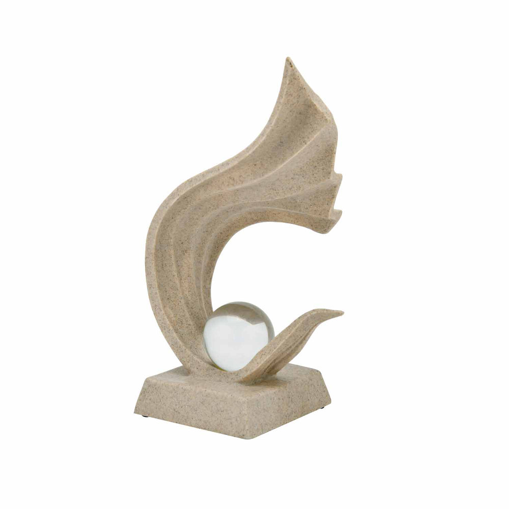 Waves with Crystal Sphere Table Décor Polyresin Showpiece- Sand Brown