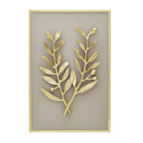Two Branchlets Metal & MDF Wall Art (Cream & Gold) center view with white background 1