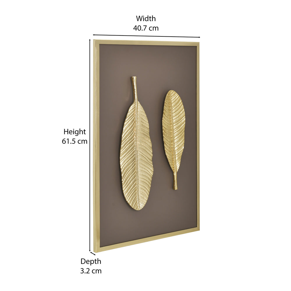 Two Leaves Metal & MDF Wall Art (Gold & Brown)