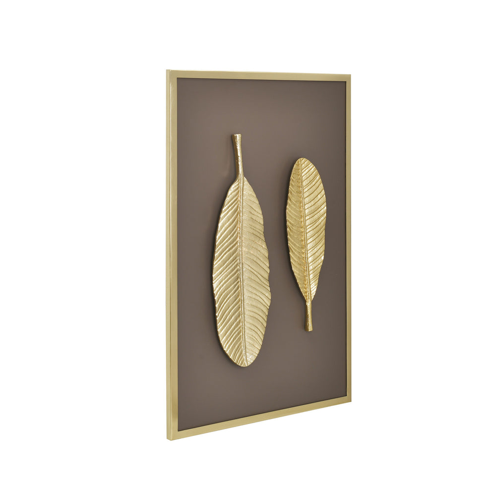 Two Leaves Metal & MDF Wall Art (Gold & Brown)