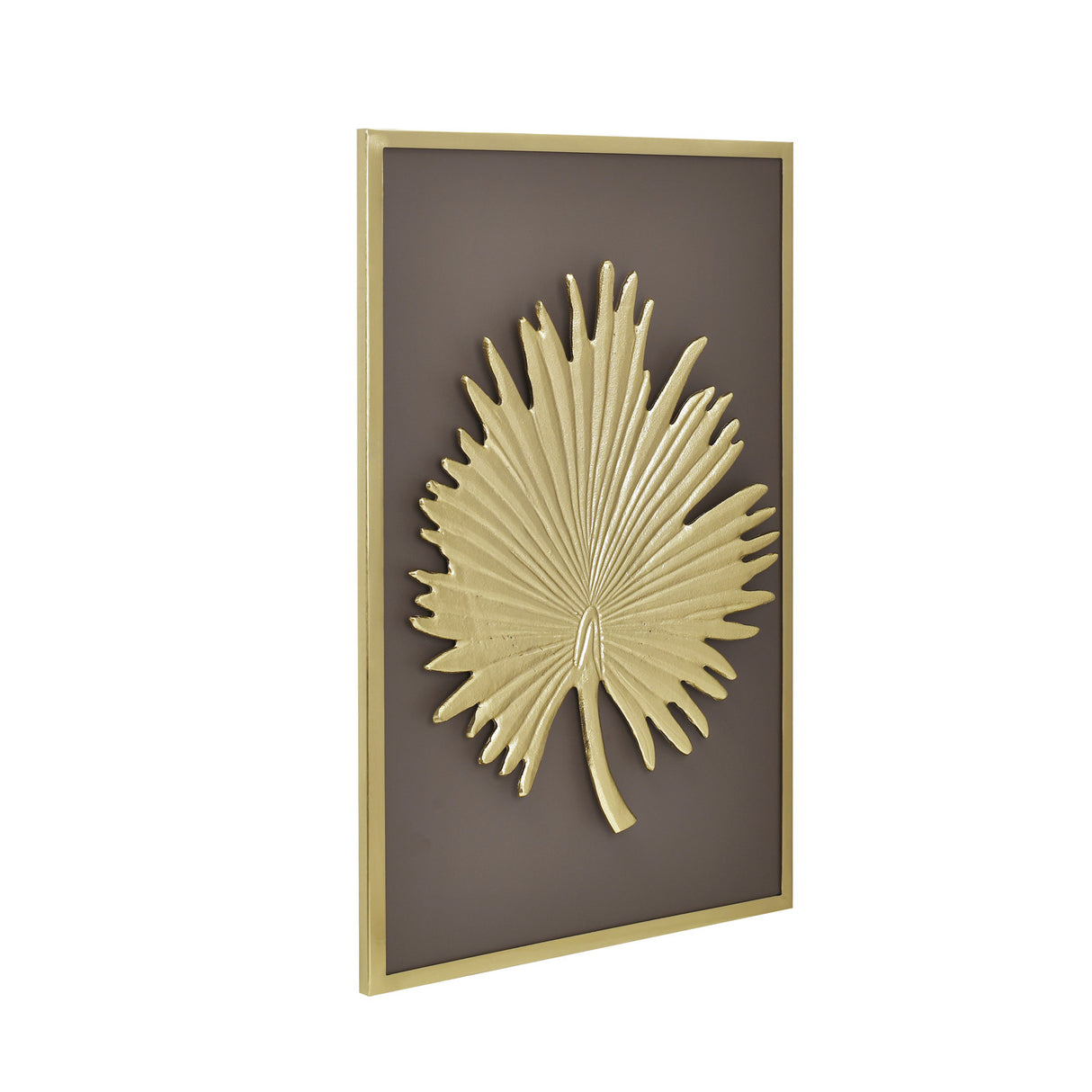 Gold and Brown pinnate leaf wall art décor in white background inclined view 2