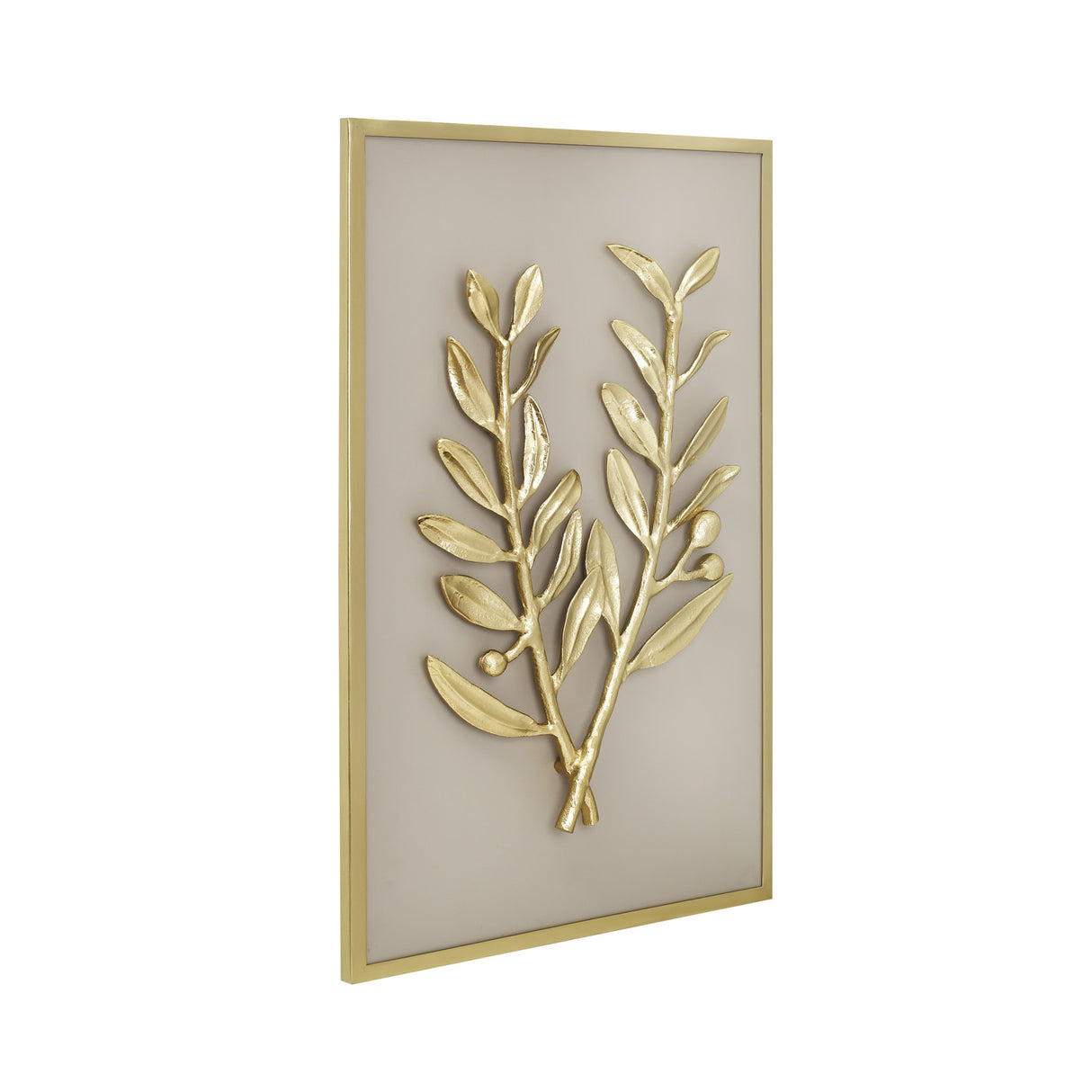 Two Branchlets Metal & MDF Wall Art (Cream & Gold) right side inclined view with white background 1