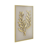 Two Branchlets Metal & MDF Wall Art (Cream & Gold) right side inclined view with white background 1