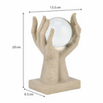 Hands Holding Crystal Sphere Decorative Polyresin Showpiece- Sand Brown