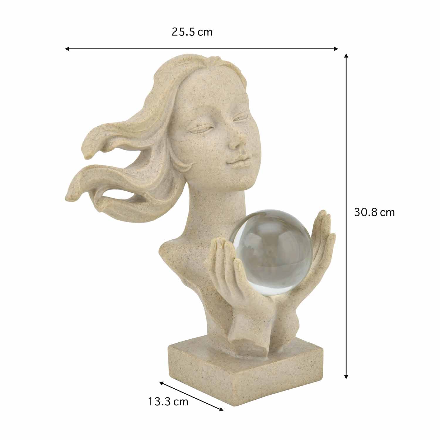 Lady Holding Crystal Sphere Decorative Polyresin Showpiece- Sand Brown