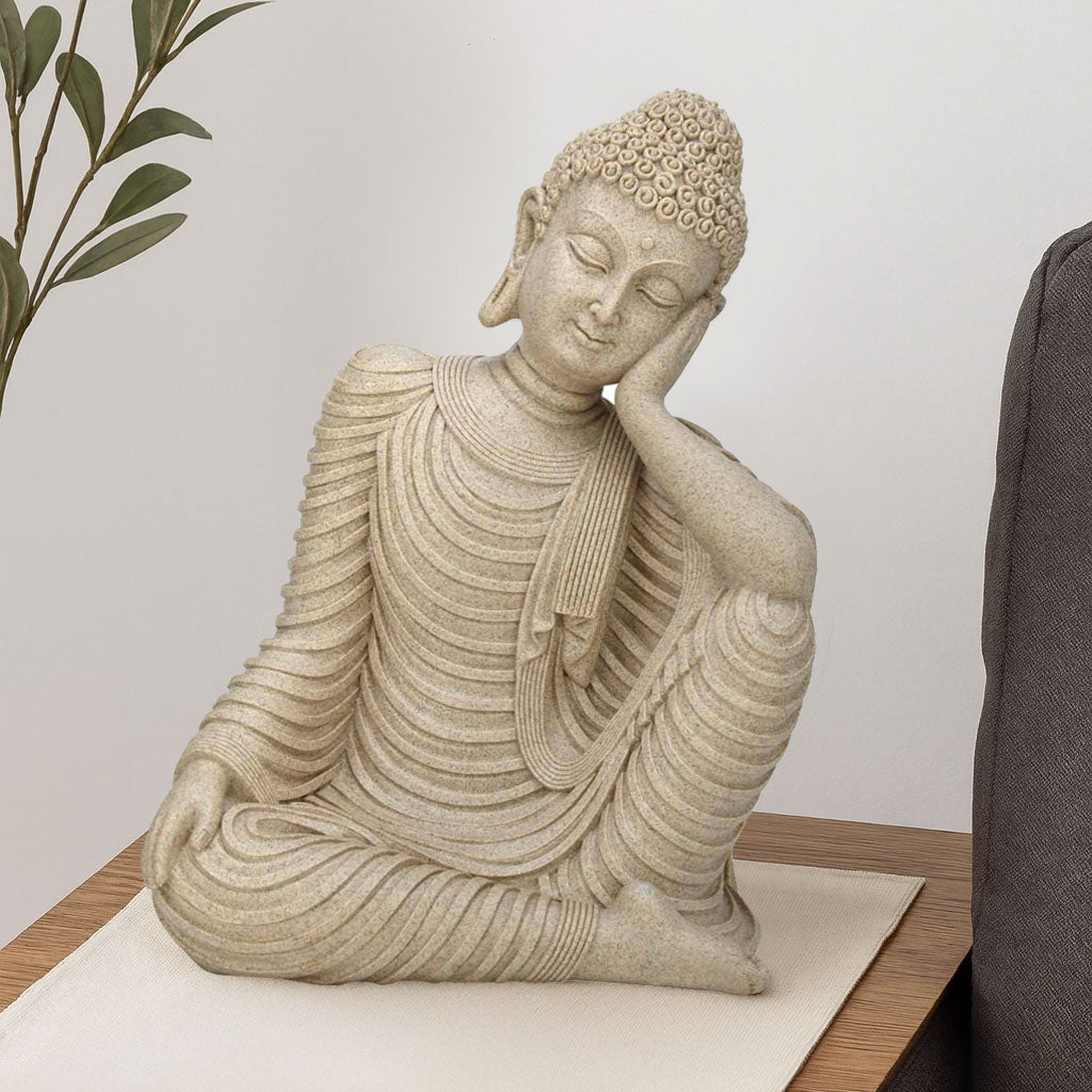 Thinking Buddha Decorative Polyresin Showpiece- Sand Brown