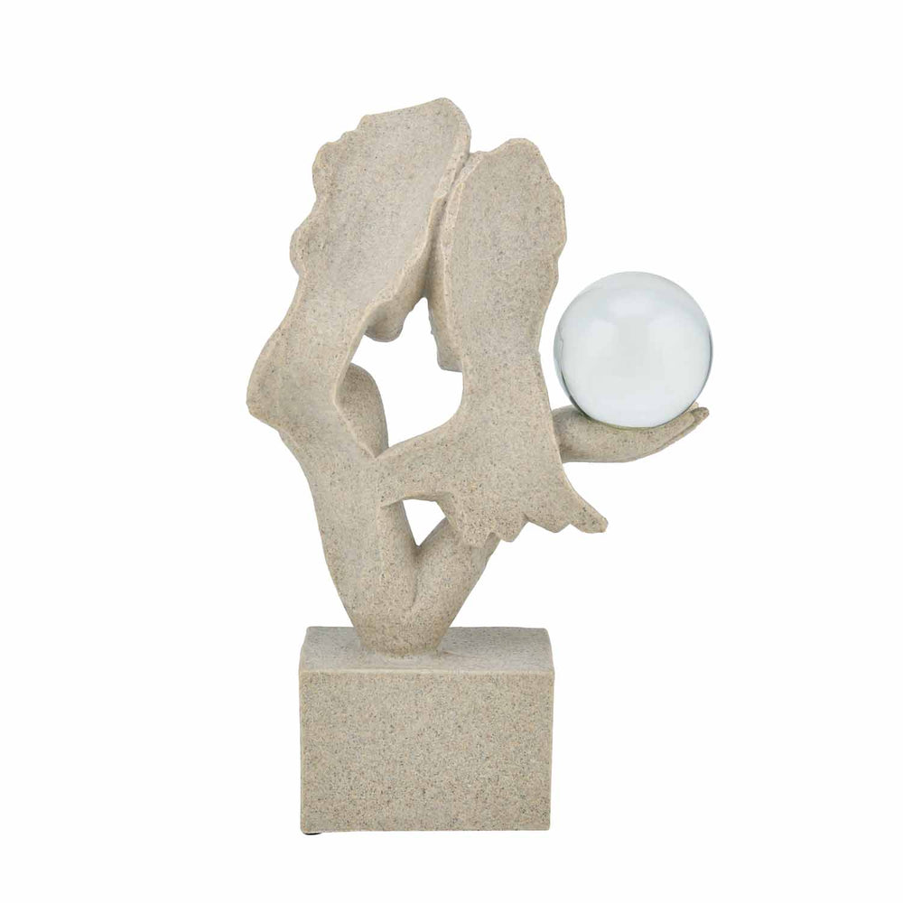 Abstract Couple Holding Crystal Sphere Decorative Polyresin Showpiece- Sand Brown