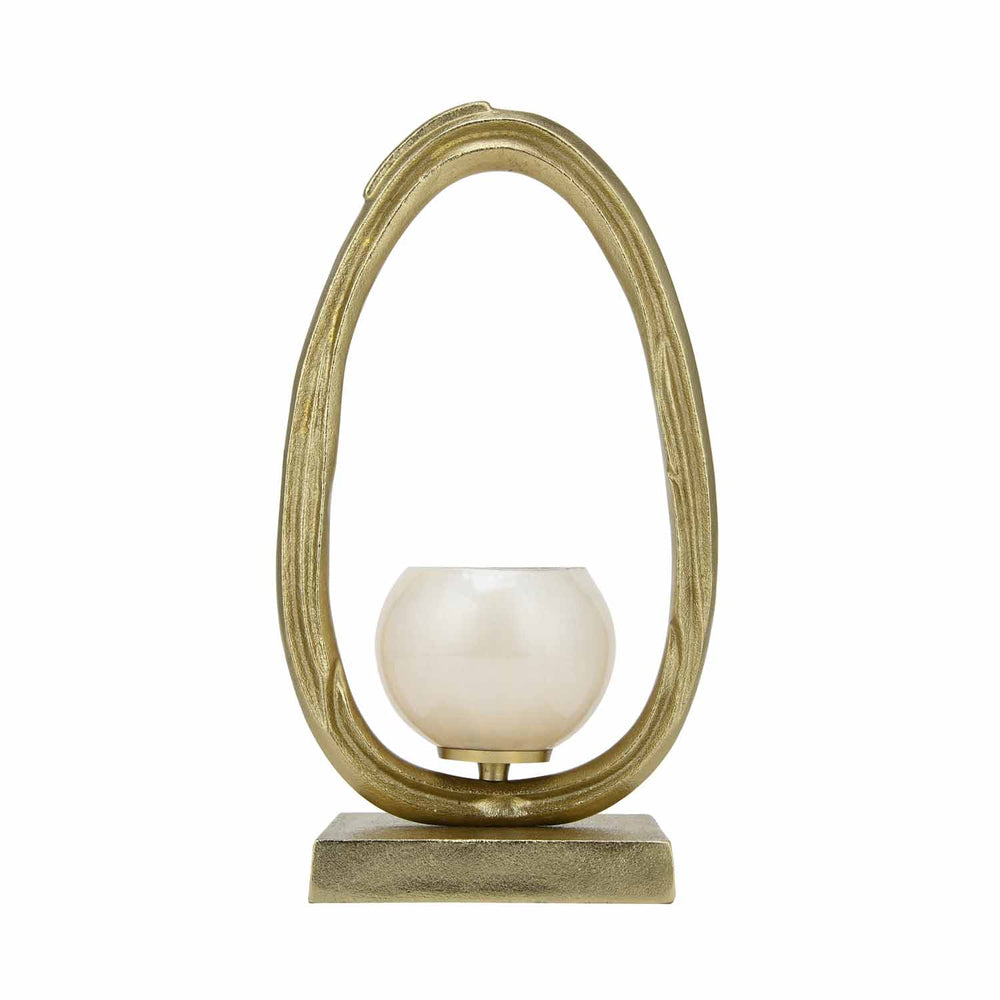 Glass Candle Holder with Metal Arch Handle Large- Cream and Gold