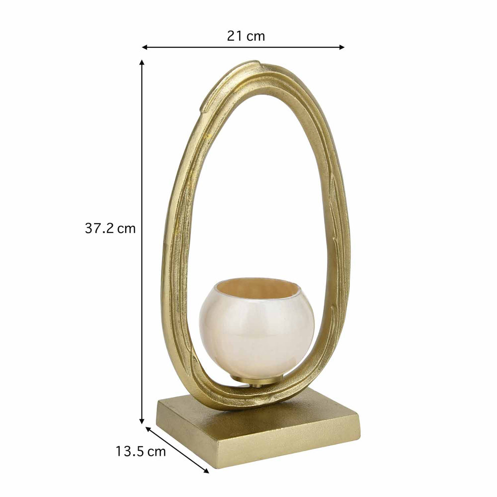 Glass Candle Holder with Metal Arch Handle Large- Cream and Gold