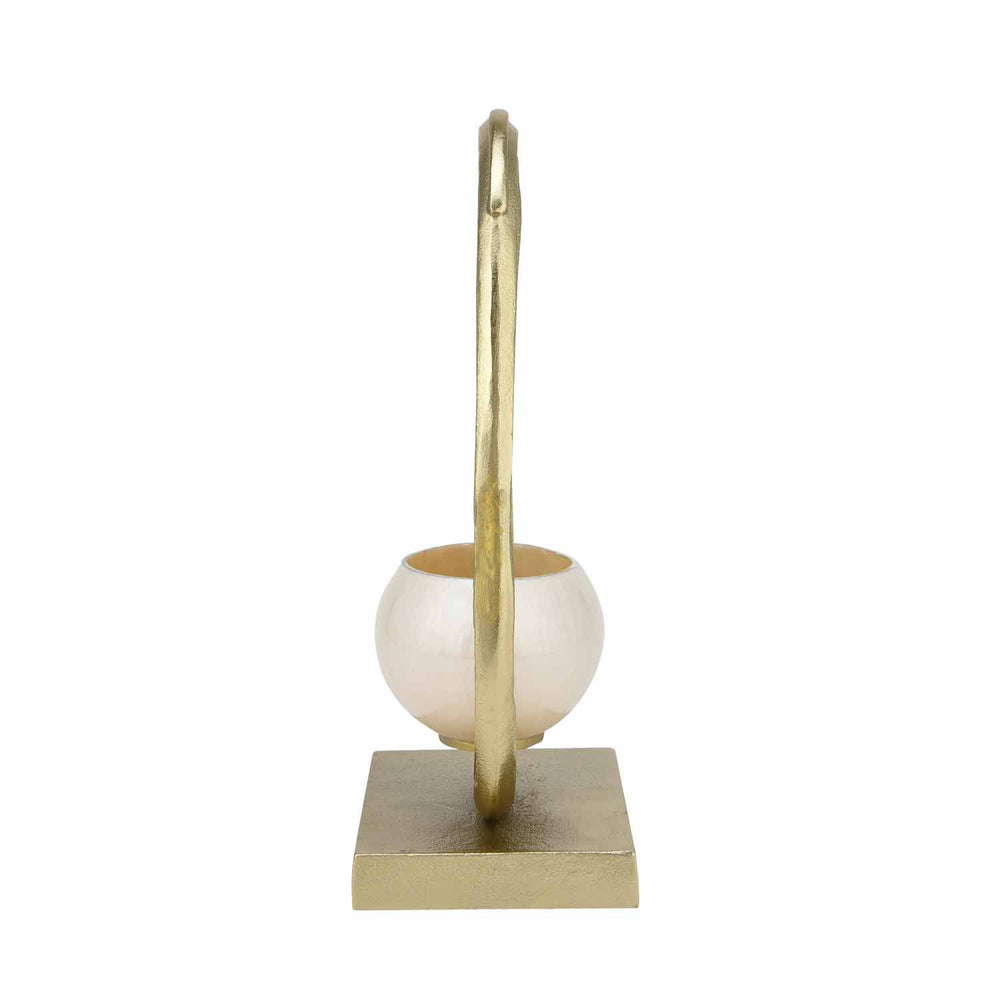 Glass Candle Holder with Metal Arch Handle Large- Cream and Gold