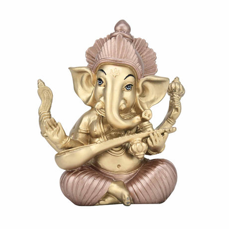 Ganesha Playing Sitar Decorative Polyresin Showpiece- Gold and Bronze