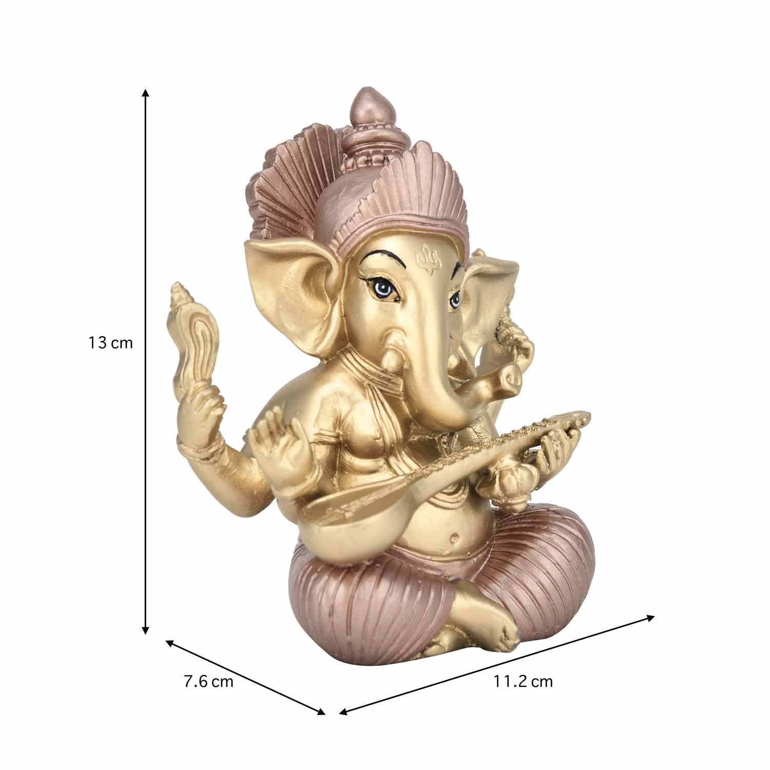 Ganesha Playing Sitar Decorative Polyresin Showpiece- Gold and Bronze