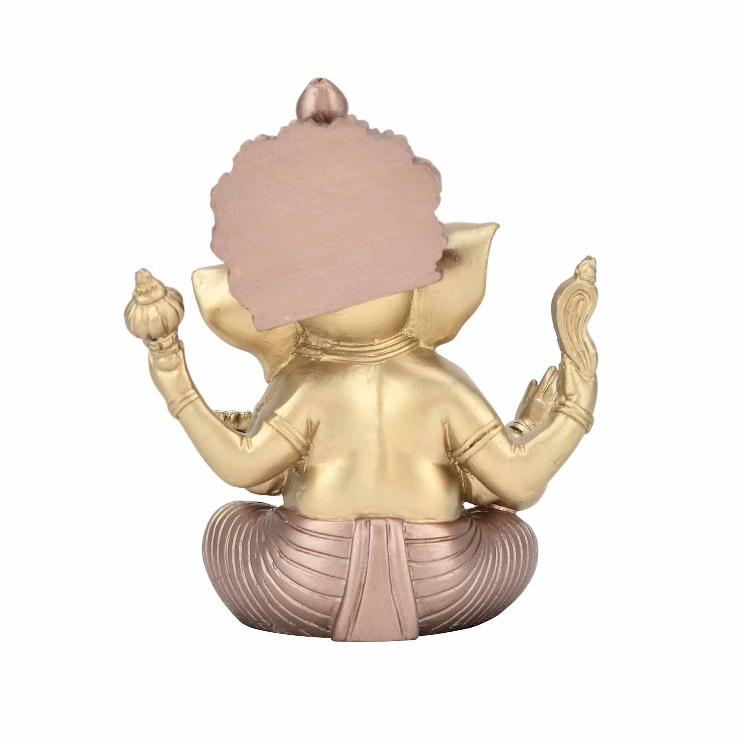 Ganesha Playing Sitar Decorative Polyresin Showpiece- Gold and Bronze
