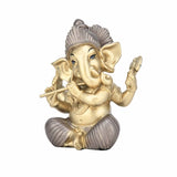 Ganesha Playing Flute Decorative Polyresin Showpiece- Gold and Silver