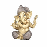 Ganesha Playing Flute Decorative Polyresin Showpiece- Gold and Silver