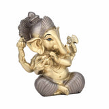 Ganesha Playing Flute Decorative Polyresin Showpiece- Gold and Silver