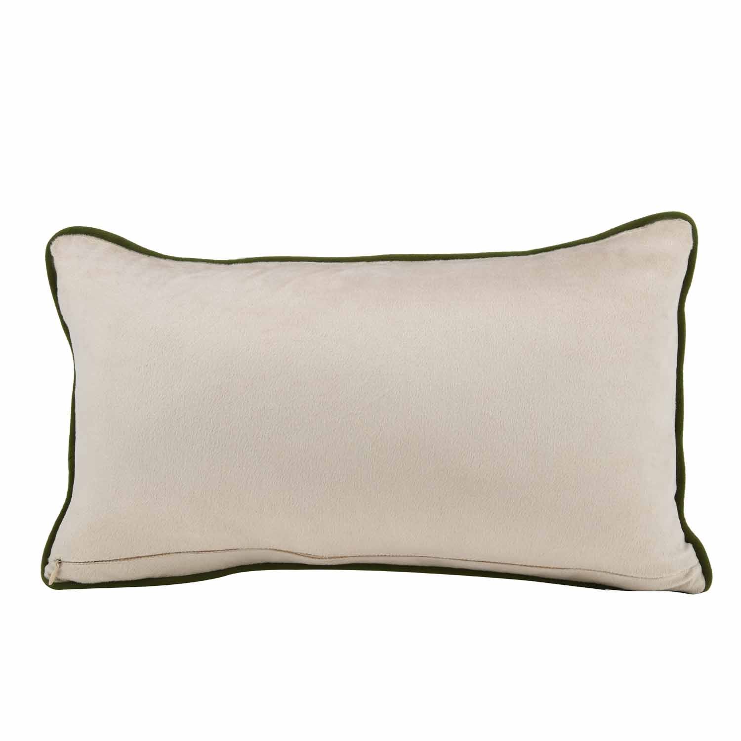 Horse Belt Pattern Velvet Filled Cushion- Green and Off-white Cushion