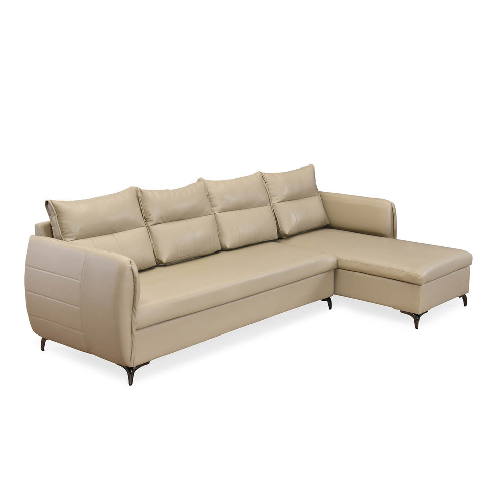 Infinia 4 Seater Leatherette Sofa with Left Lounger- Beige