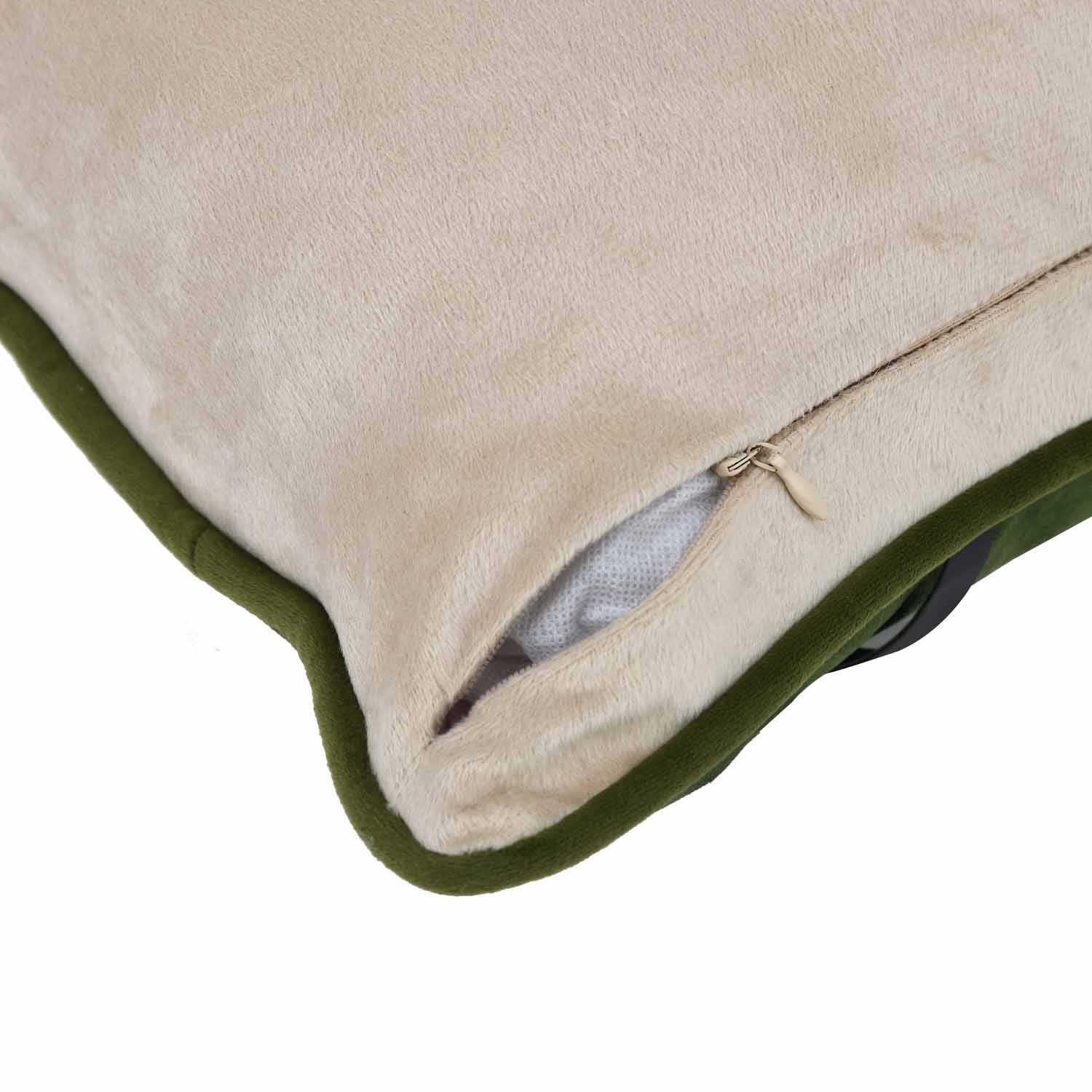 Horse Belt Pattern Velvet Filled Cushion- Green and Off-white Cushion