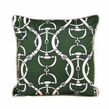 Belt Pattern Velvet Filled Cushion- Green And Off-white