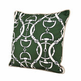 Belt Pattern Velvet Filled Cushion- Green And Off-white