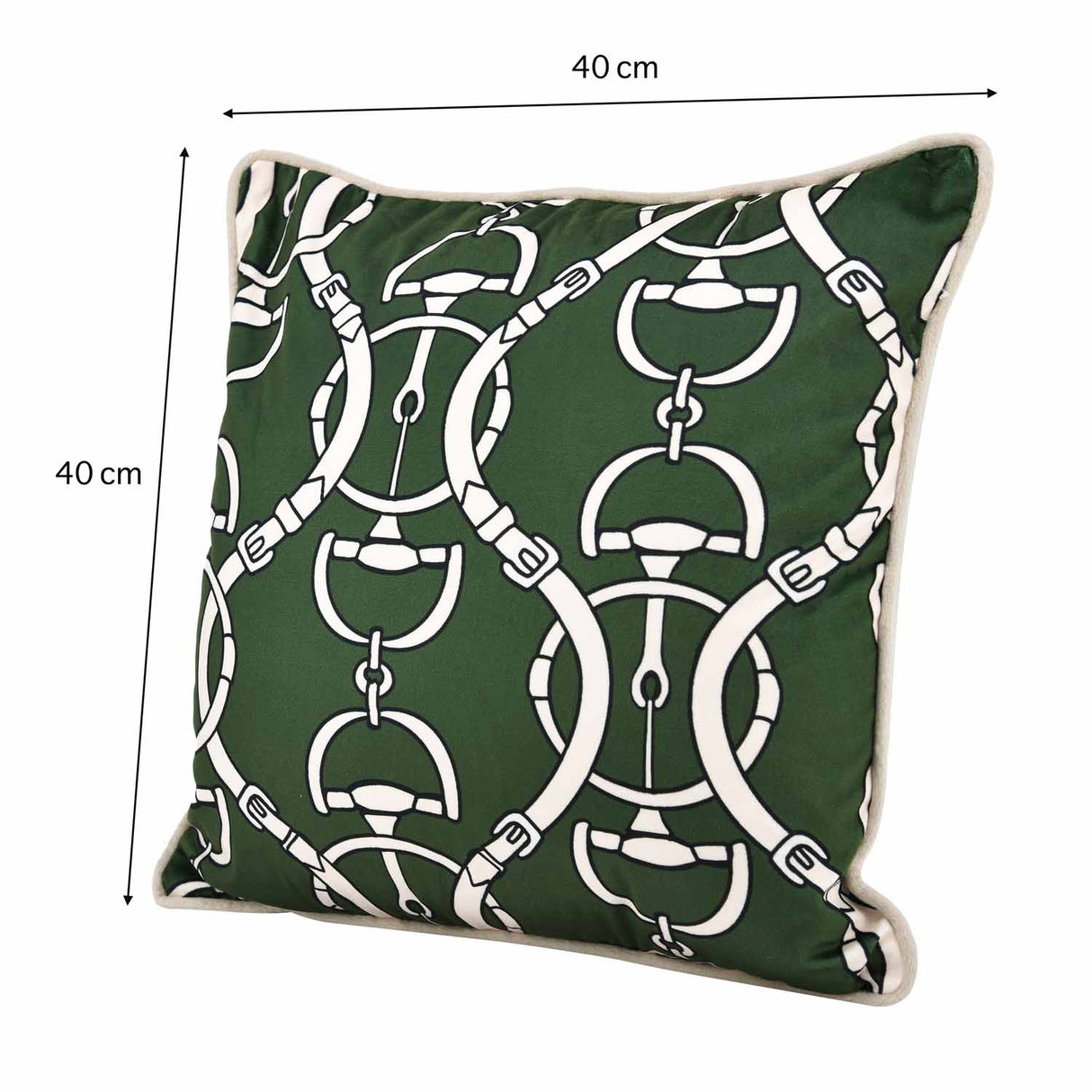 Belt Pattern Velvet Filled Cushion- Green And Off-white