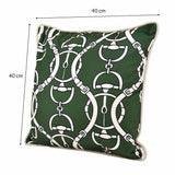 Belt Pattern Velvet Filled Cushion- Green And Off-white