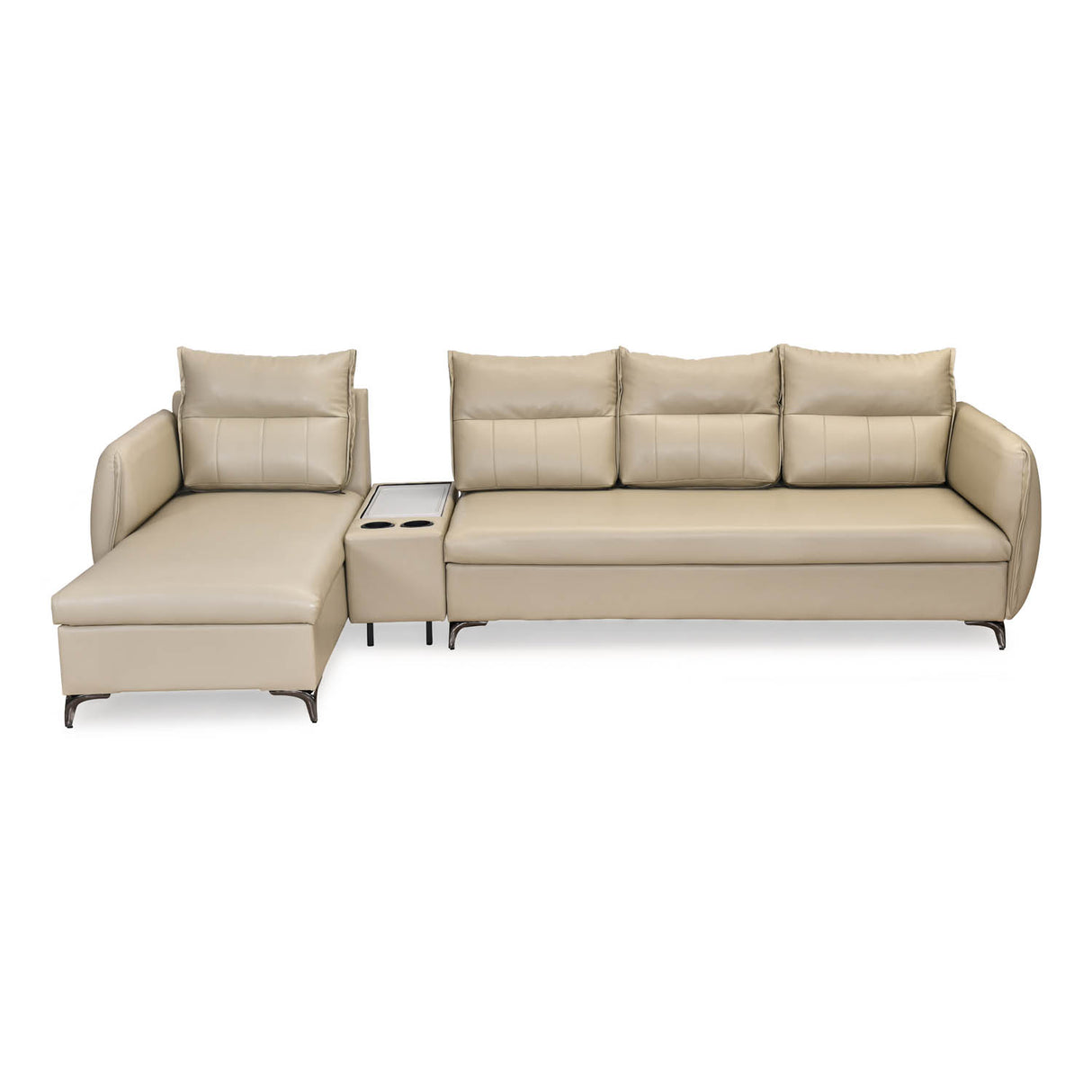 Infinia 4 Seater Leatherette Sofa with Right Lounger and Rectangle Console- Beige