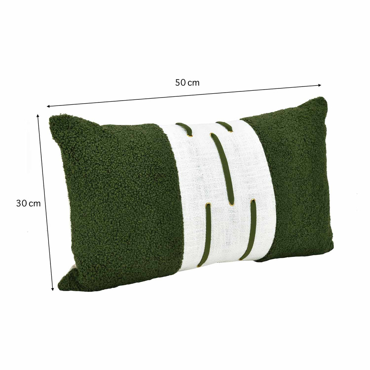 Boucle Fabric Filled Cushion- Green And Off-white