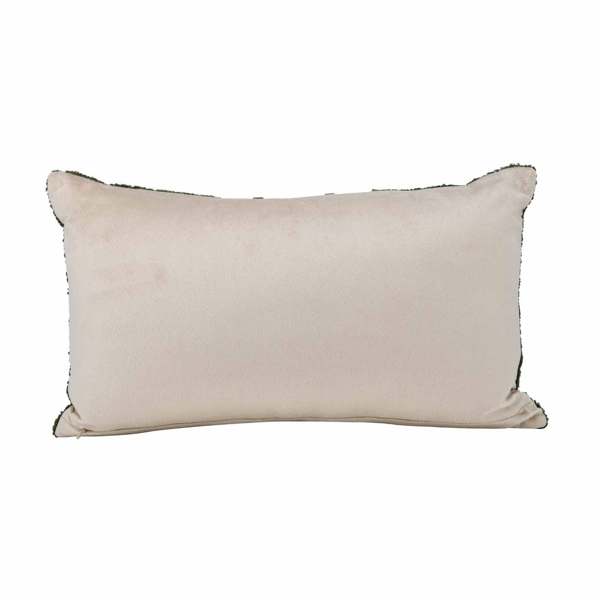 Boucle Fabric Filled Cushion- Green And Off-white