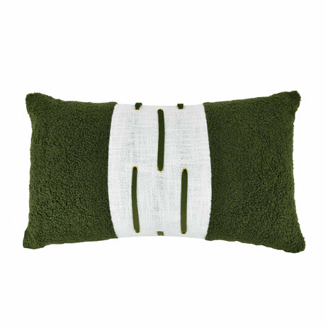Boucle Fabric Filled Cushion- Green And Off-white