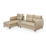 Infinia 3 Seater Leatherette Sofa with Right Lounger and Rectangle Console- Beige