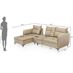 Infinia 3 Seater Leatherette Sofa with Right Lounger and Rectangle Console- Beige