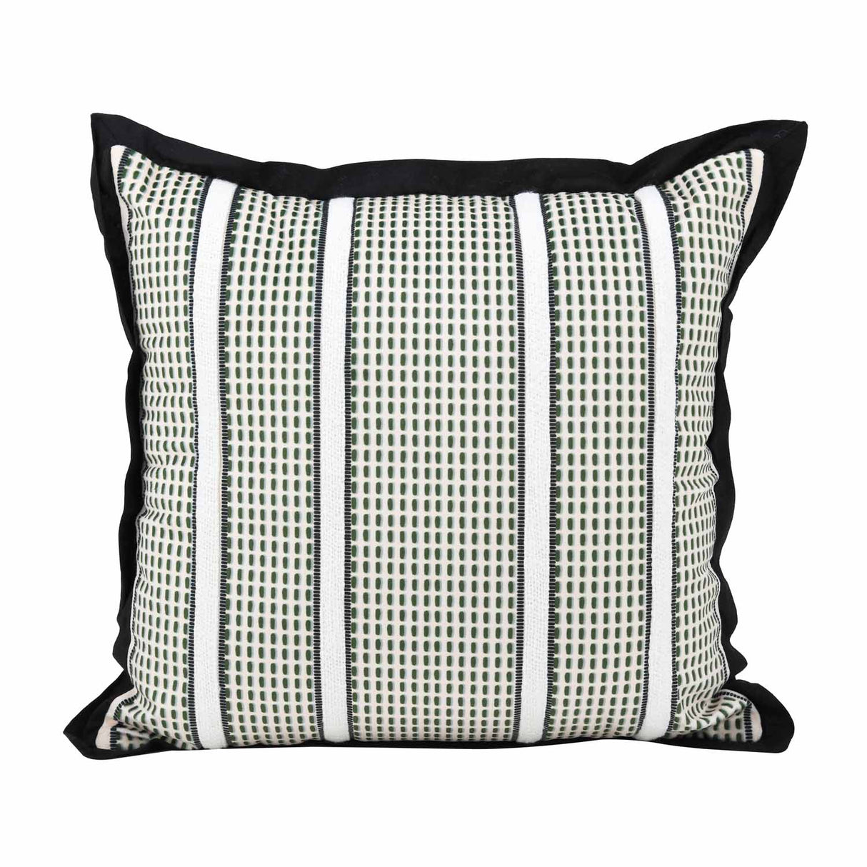 Textured Net Striped Velvet Filled Cushion- Green