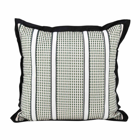 Textured Net Striped Velvet Filled Cushion- Green