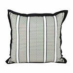 Textured Net Striped Velvet Filled Cushion- Green