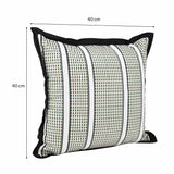 Textured Net Striped Velvet Filled Cushion- Green
