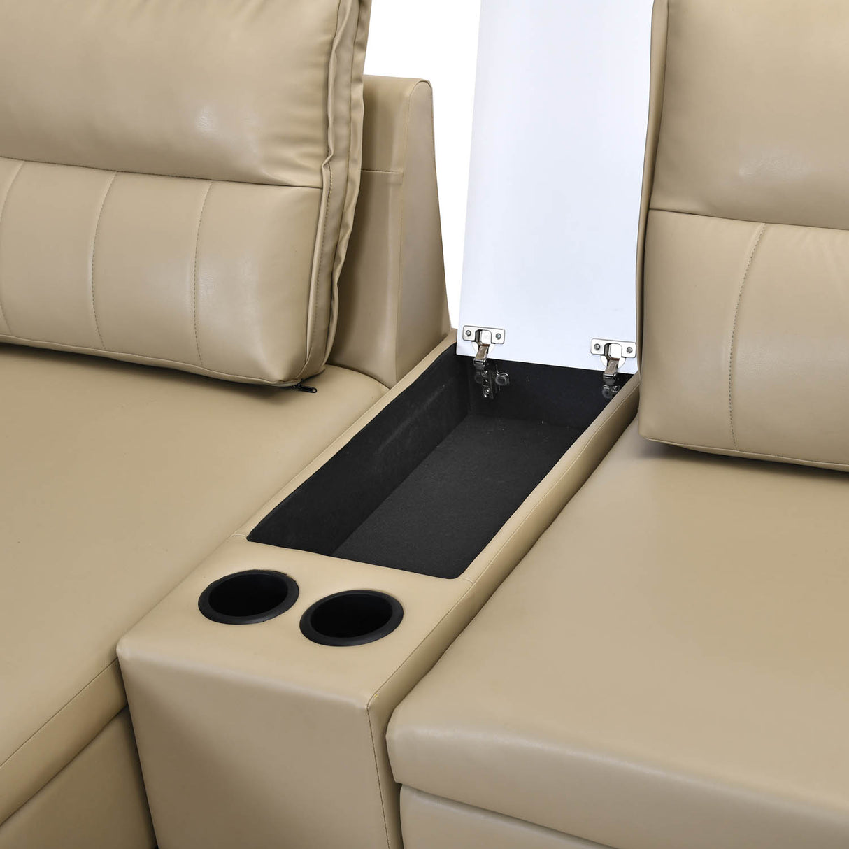 Infinia 4 Seater Leatherette Sofa with Right Lounger and Rectangle Console- Beige