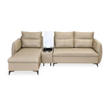 Infinia 3 Seater Leatherette Sofa with Right Lounger and Rectangle Console- Beige