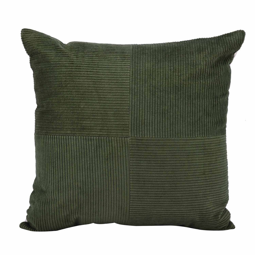 Corduroy Pattern Cotton Velvet Filled Cushion - Green