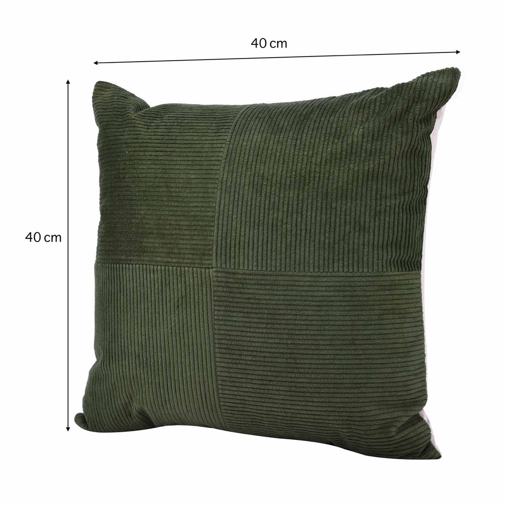 Corduroy Pattern Cotton Velvet Filled Cushion - Green