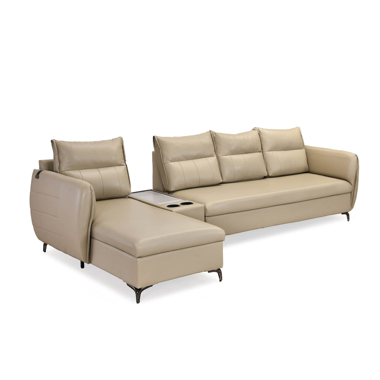 Infinia 4 Seater Leatherette Sofa with Right Lounger and Rectangle Console- Beige