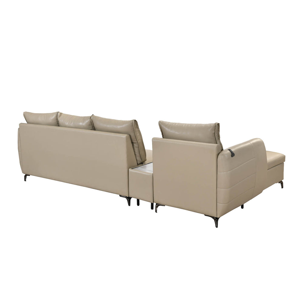 Infinia 4 Seater Leatherette Sofa with Right Lounger and Rectangle Console- Beige
